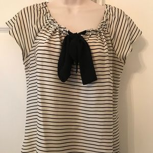 LOFT Striped Short Sleeve Bow Detail Top